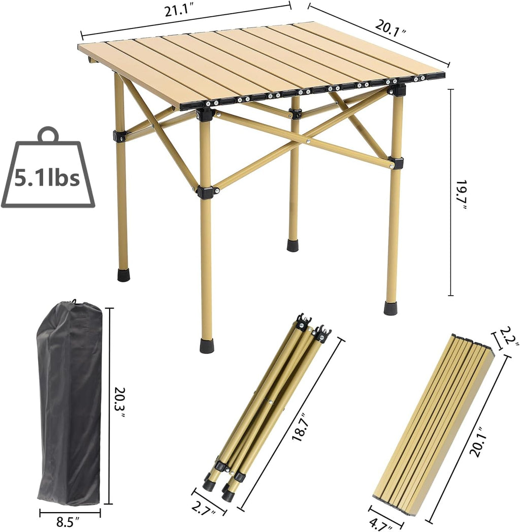 Wind Tour Portable Camping Table Folding Side Table Aluminum Lightweight Table with Carry Bag for Outdoor Cooking Hiking Picnics BBQ Travel (Khaki)