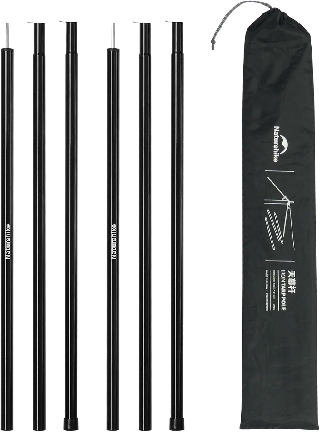 Naturehike Heavy Duty Tent Poles for Tarp, Steel Tarp Poles for Camping Awning Canopy, 0.75in Diameter 3-Section Replacement Poles for Hiking Backpacking, 1.7m(5.6ft) 2-Pack Black