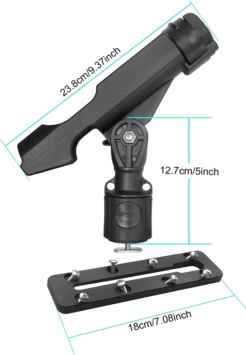 Kayak Fishing Rod Holder , Fishing Boat Rods Holder with T-Shaped Screw, 360° Adjustable Kayak Fishing Pole Holder Mounted Track or Kayak