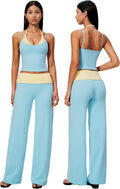 QBGJTD Womens Workout Sets Two Piece Striped Tank Top Wide Leg Yoga Pants Yoga Pilates Outfits