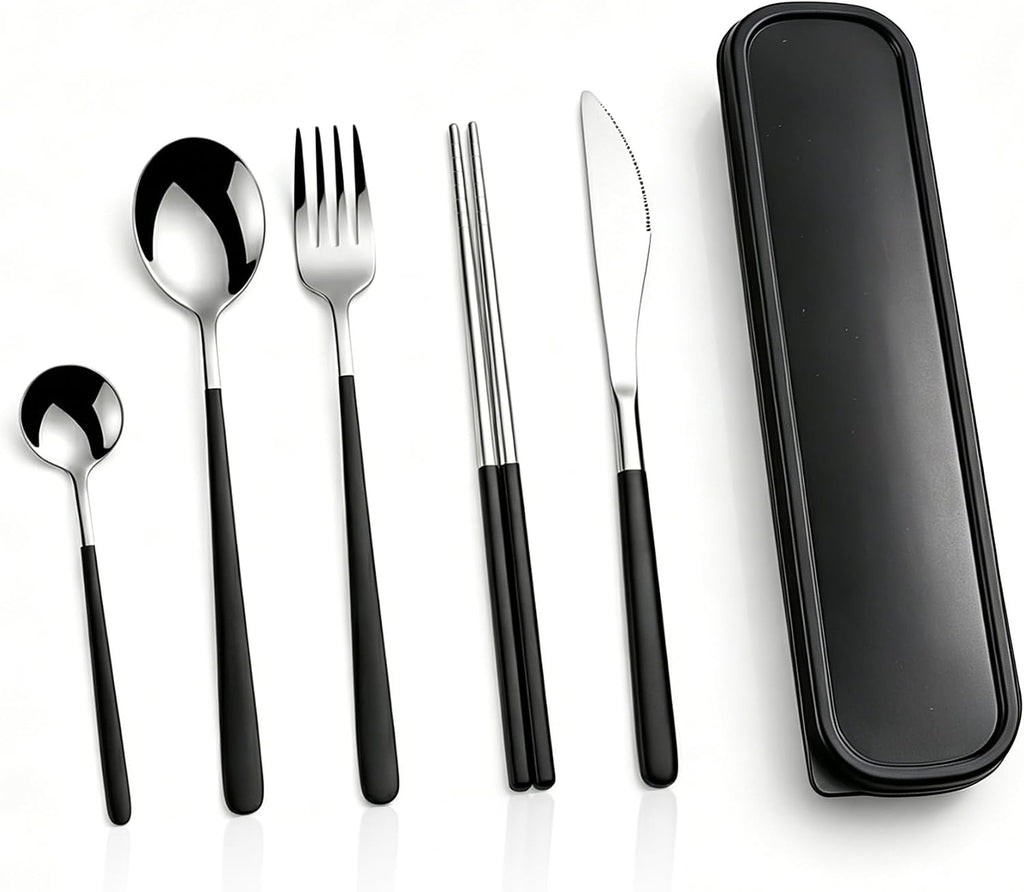 5-Piece Reusable Travel Utensils Set Stainless Steel with Case