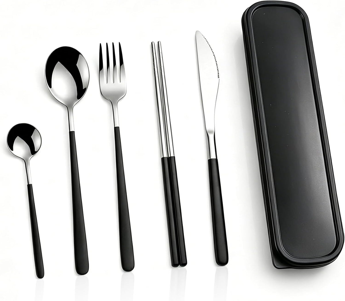 5-Piece Reusable Travel Utensils Set Stainless Steel with Case