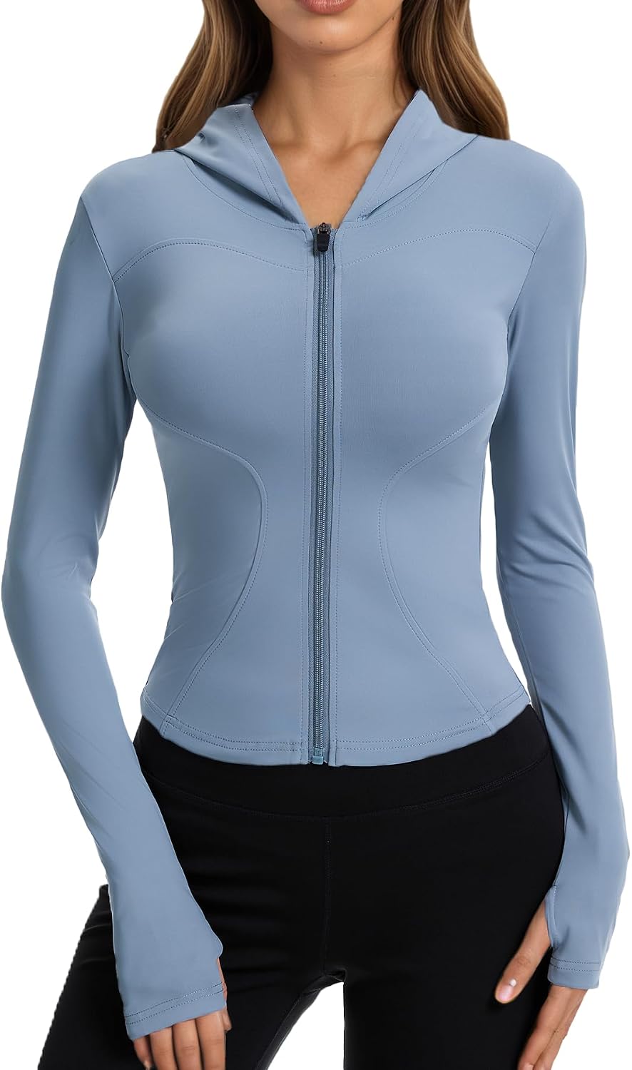 Women Bbl Jackets with Hood Compression Workout Tops Lined or Unlined Lightweight Yoga Gym Jacket with Thumb Hole
