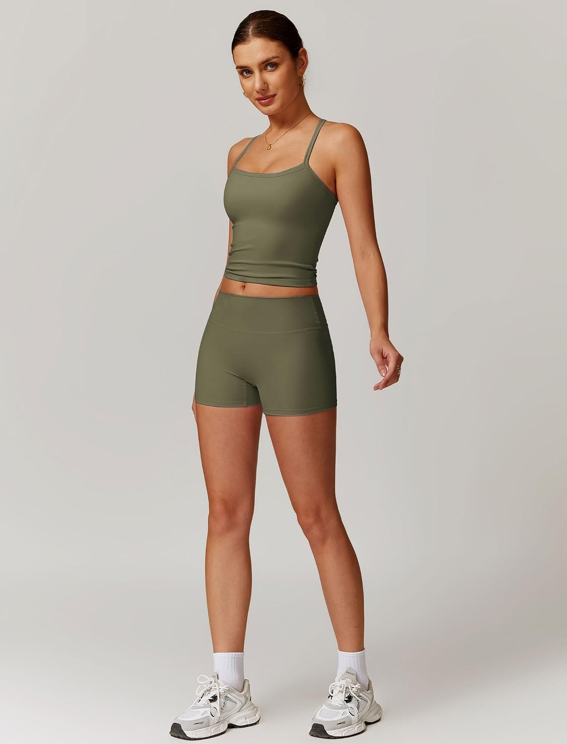 ABOCIW 2 Pieces Workout Sets for Women, Cross Back Tank Top Matching High Waist Biker Shorts, Gym Yoga Pilates Outfits