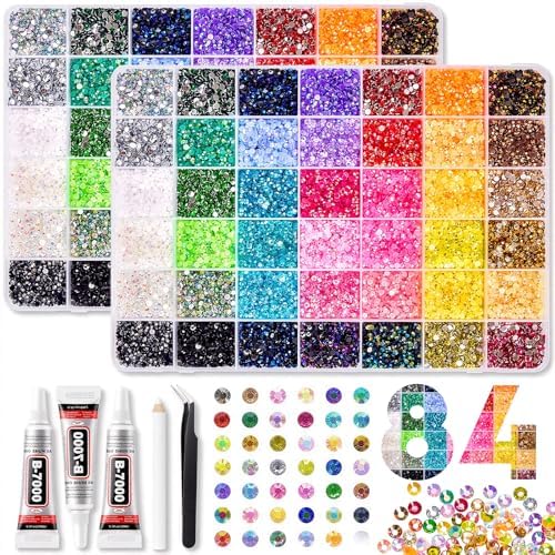 80000Pcs Bedazzling Kit, 42 Colors 3mm Flatback Rhinestones with 3 B7000 Glue & Tools, Bedazzler Kit for Crafts Clothes Tumblers Nail Art & Diamond Painting - Christmas Birthday Gift for Girls