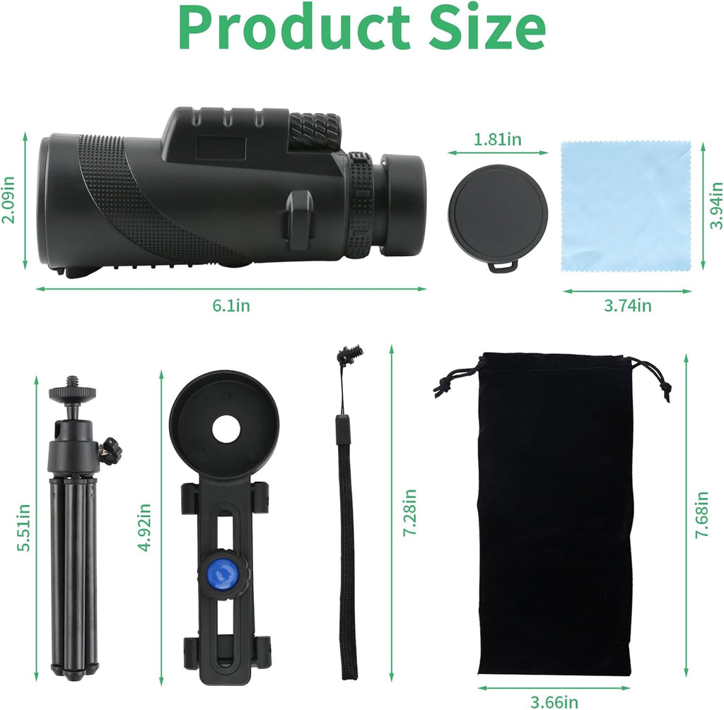 80x100 Monocular Telescope, BAK4, Waterproof, Phone Adapter, Hiking