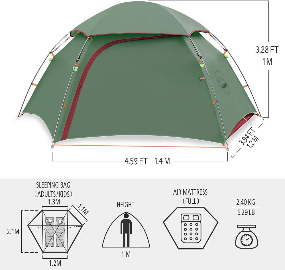 KAZOO Waterproof Backpacking Tent Ultralight 1/2 Person Lightweight Camping Tents 1/2 People Hiking Tents Aluminum Frame Double Layer