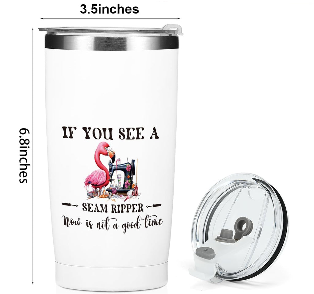 Funny Flamingo Gifts Sewing Accessories Travel Tumbler, Humorous Sewing Gifts 20 oz Stainless Steel Coffee Mug，Travel Cup，Insulated Cup with Lid for Car, Quilting Gift for Women Birthday Christmas
