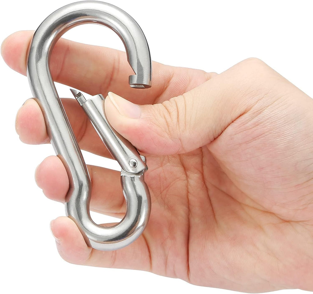 sprookber Stainless Steel Spring Snap Hook Carabiner - 304 Stainless Steel Caribeener Clips, Set of 6