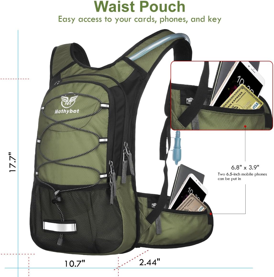 Mothybot Hydration Pack, Insulated Hydration Backpack with 2L BPA Free Water Bladder and Storage, Hiking Backpack for Men, Women, Kids for Running, Cycling, Camping - Keep Liquid Cool up to 5 Hours