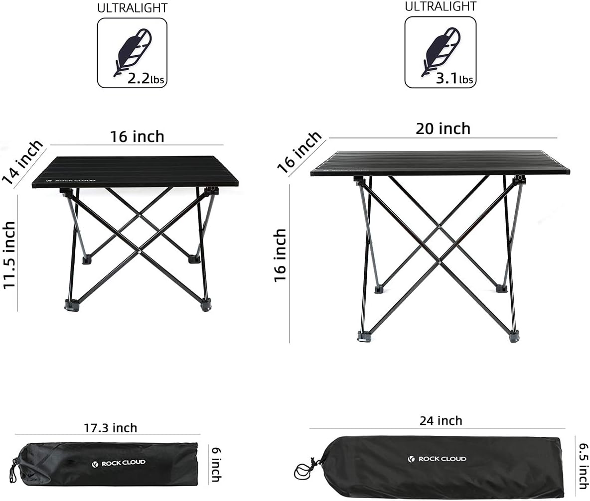 ROCK CLOUD Portable Camping Table Ultralight Aluminum Camp Table Folding Beach Table for Camping Hiking Backpacking Outdoor Picnic, Size M