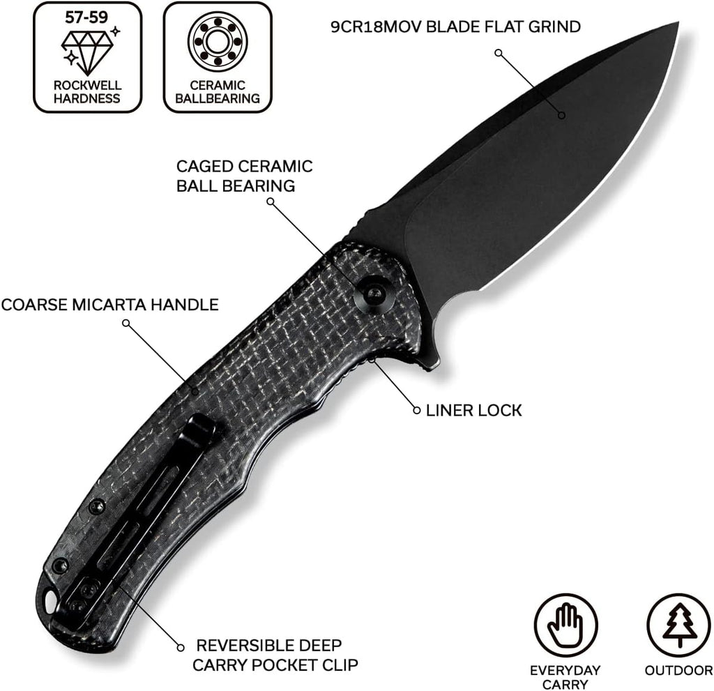 CIVIVI Praxis Folding Pocket Knife, 3.75" Blade Micarta Handle C803G