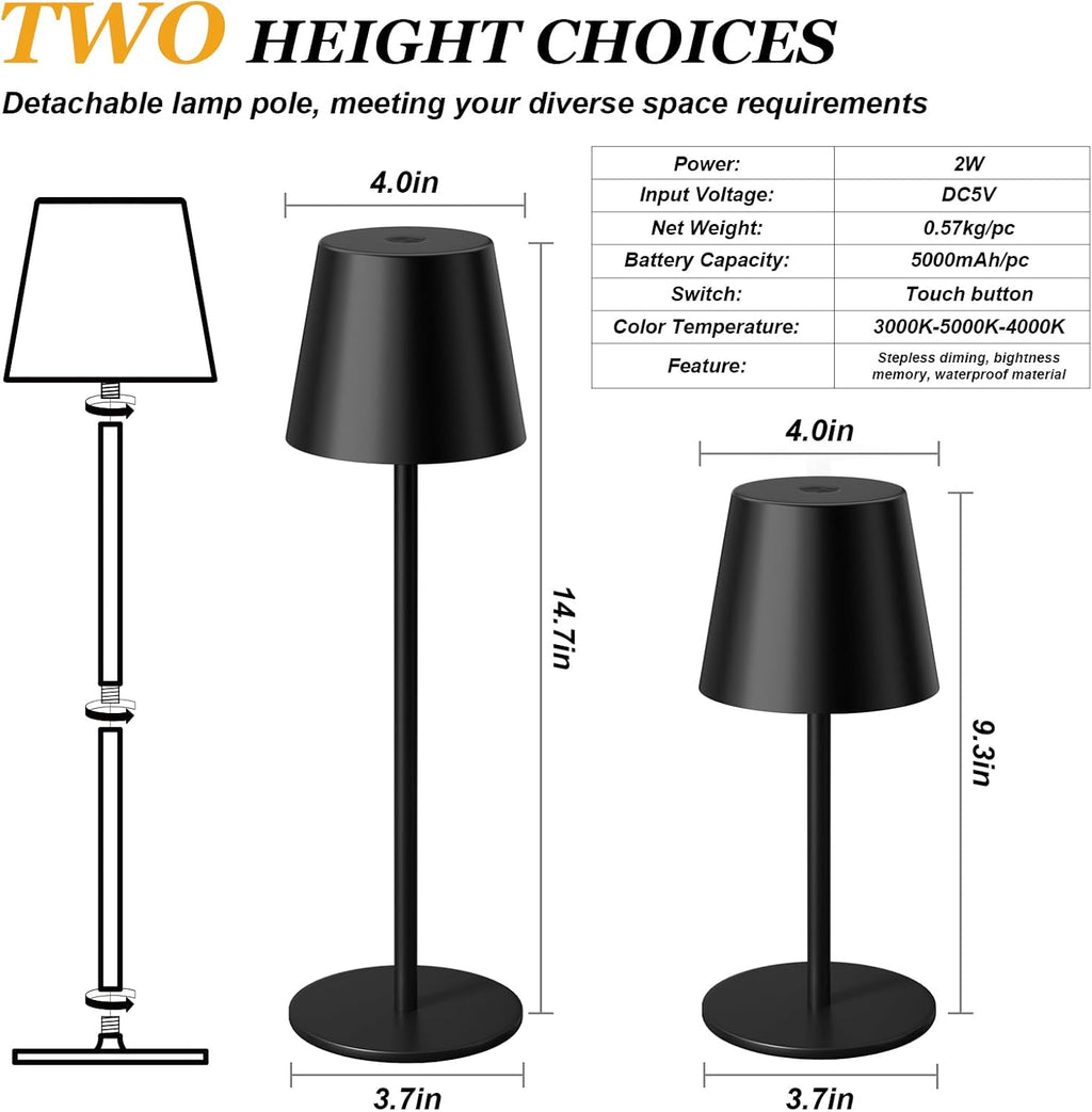Kakanuo Rechargeable Table Lamp, Cordless Battery Operated Lamps, Black