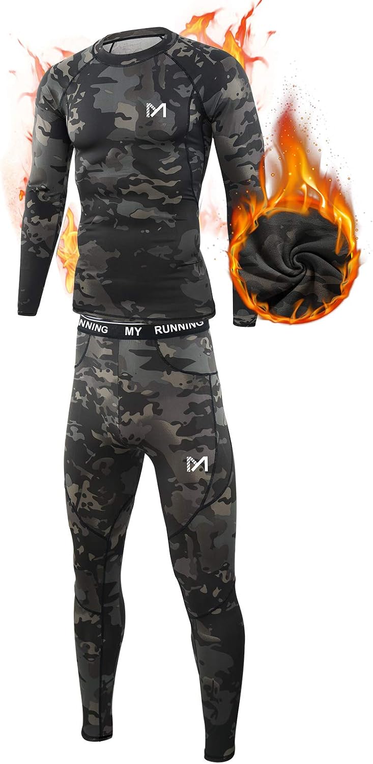 MEETYOO Thermal Underwear for Men, Winter Gear Long Johns Base Layer Top and Bottom Set for Skiing Running