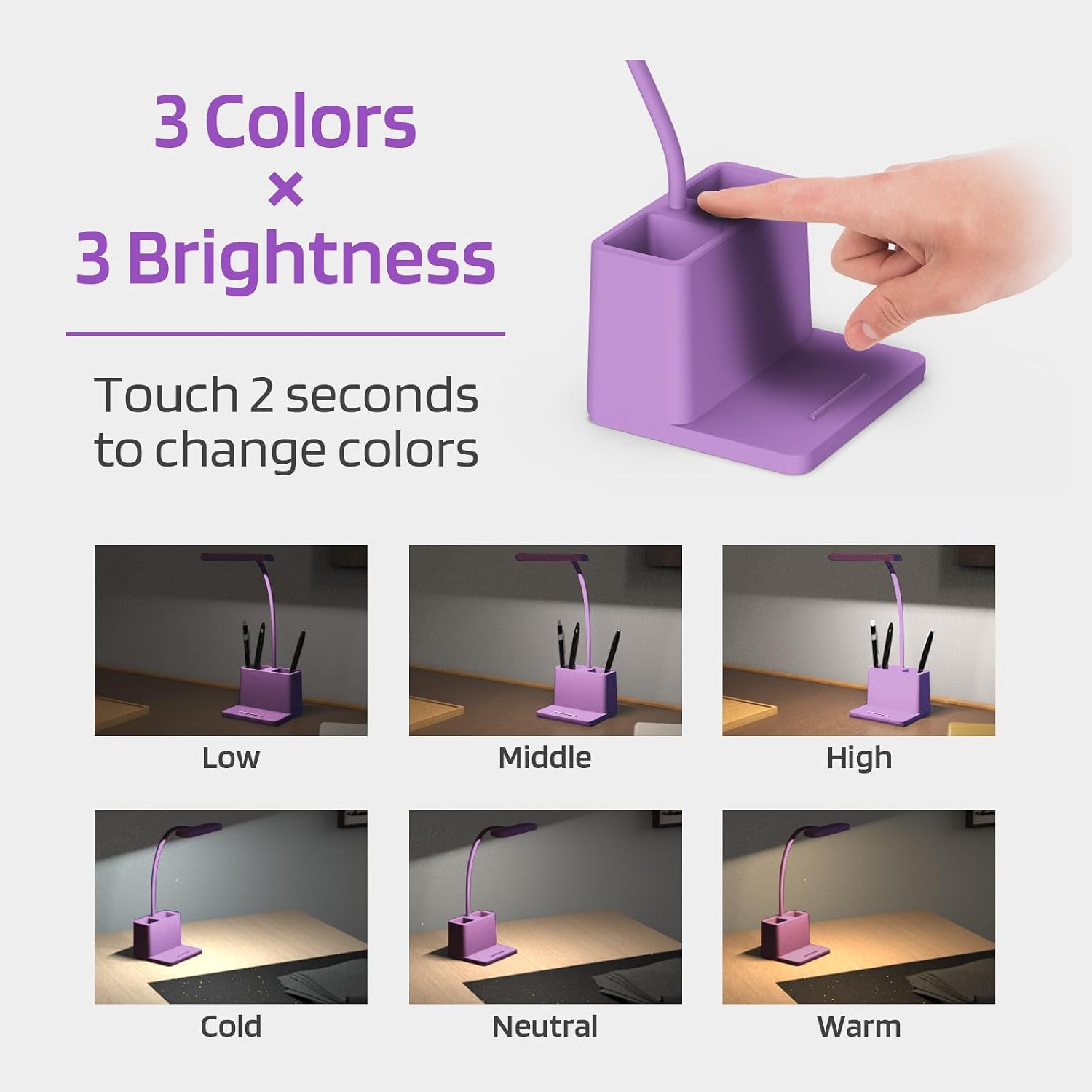 AXX Purple Desk Lamp, Cute Table Light for Home Office College Dorm