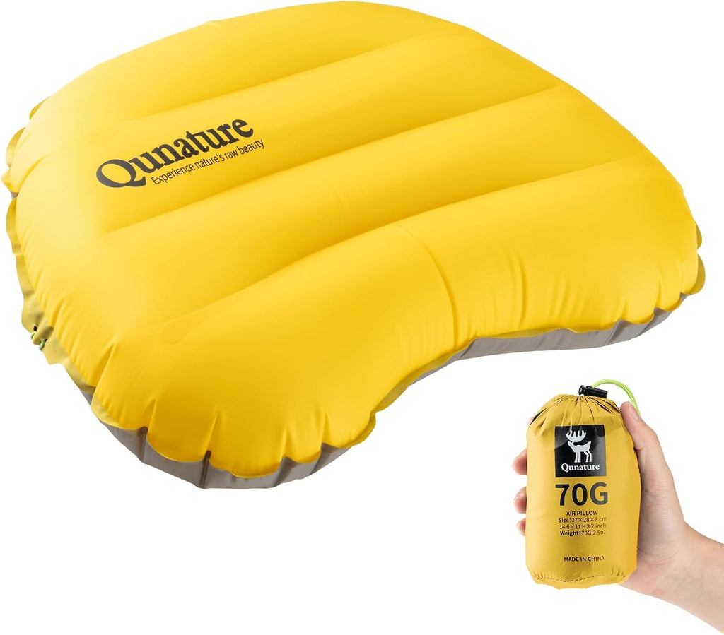 Ultralight Inflatable Camping Pillow, 70g Adjustable TPU Cushion, 20D Nylon Durable, Ergonomic Baffle for Neck & Lumbar, Compact for Hiking Airplane, Turquoise