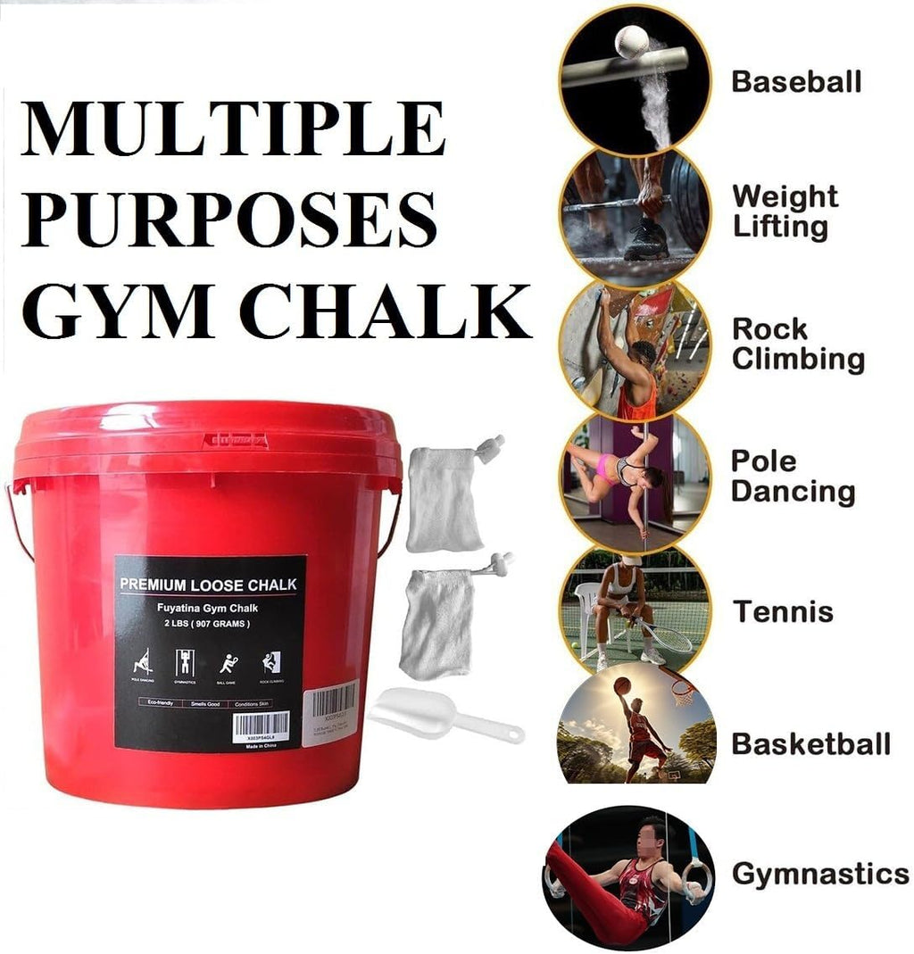 Fuyatina 2LBS Bucket Loose Gym Chalk, Professional Climbing Chalk, Includes 2LBS Premium Chalk Powder 2 Chalk Bags, Multi-Purpose for Rock Climbing Chalk, Gym Chalk, Weight Lifting Chalk and Workouts