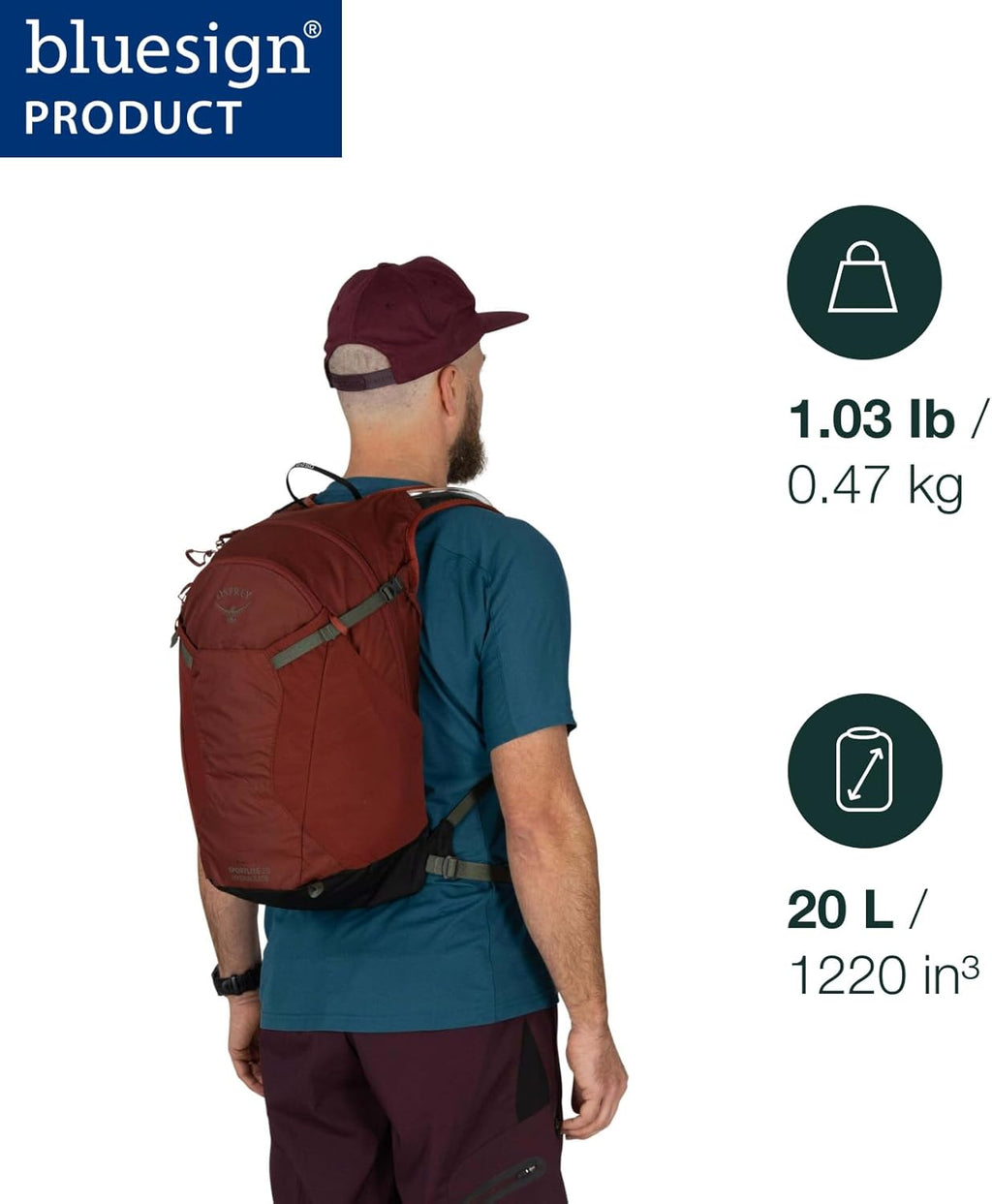 Osprey Sportlite 20L Lightweight Hiking Backpack with Hydraulics Reservoir for Men and Women, Acorn/Bonsai