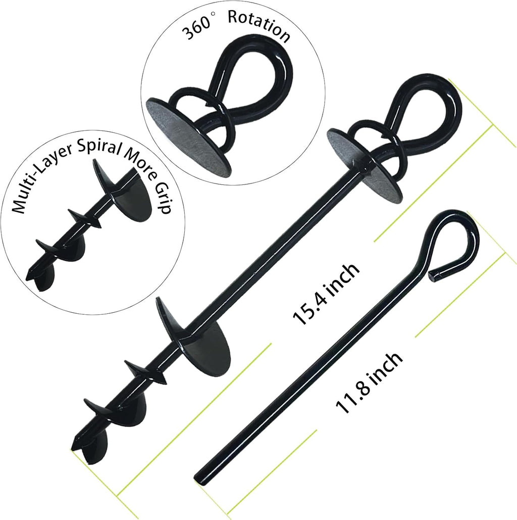 Heavy Duty Dog Tie Out Stakes for Yard, RV Dog Leash, Outdoor, Beach Anchor, For Large Dogs Camping Essentials, Loop,black