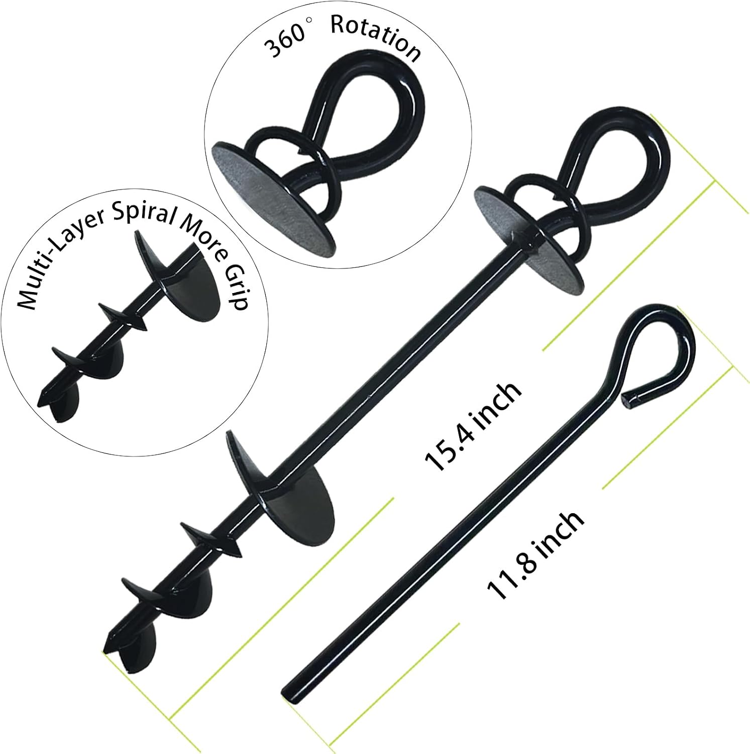 Heavy Duty Dog Tie Out Stakes for Yard, RV Dog Leash, Outdoor, Beach Anchor, For Large Dogs Camping Essentials, Loop,black