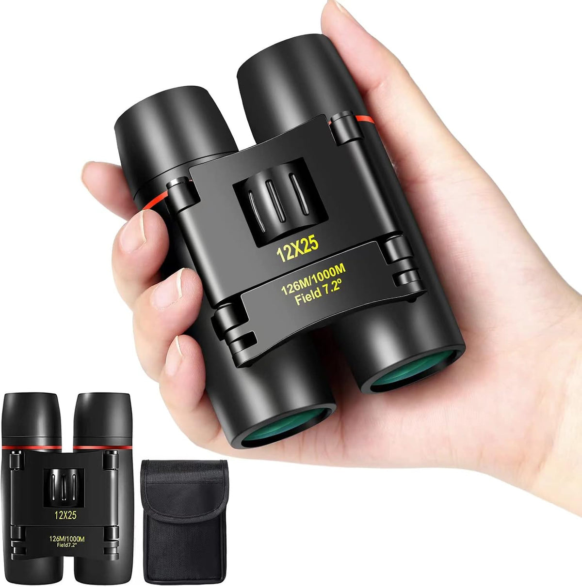 12X25 Mini Pocket Binoculars Compact, Small Lightweight Foldable