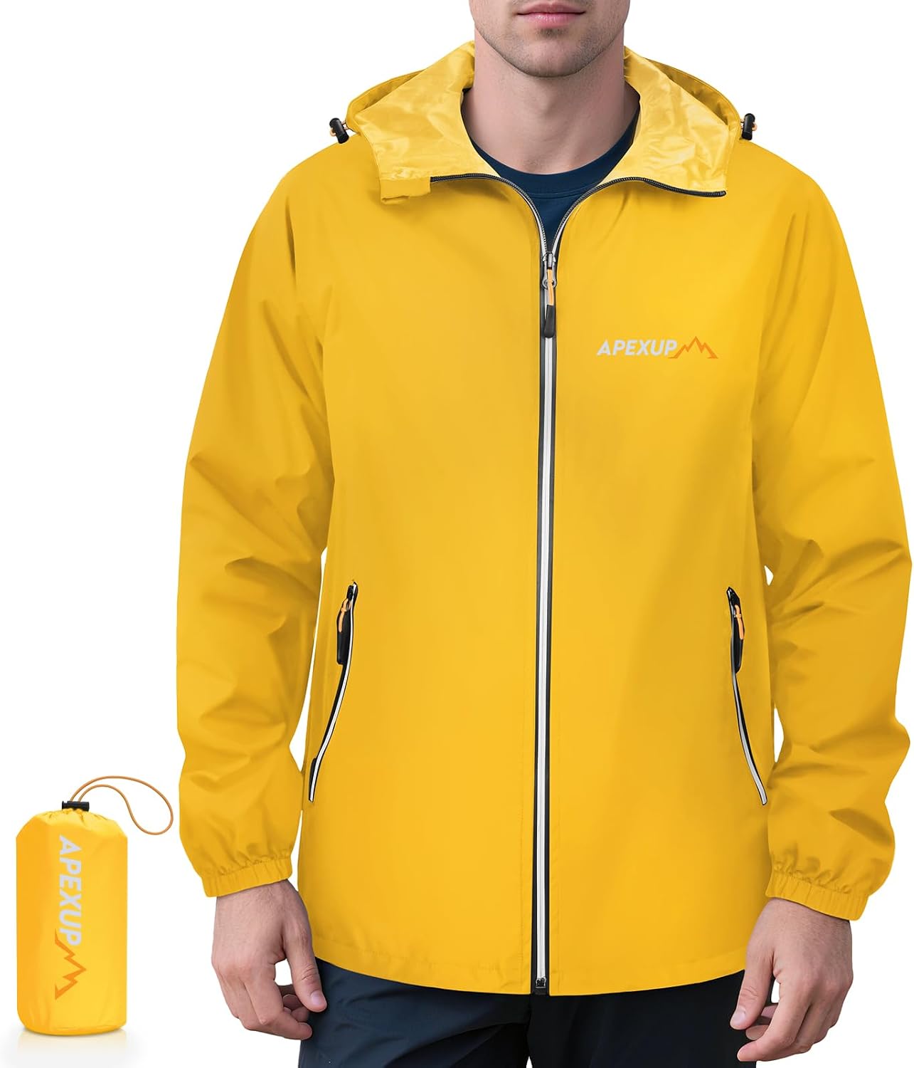 APEXUP Packable Rain Jacket Men Waterproof Lightweight Raincoat with Hood