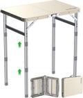 GARLLEN Folding Camping Table with Waterproof Tabletop, 3 Height Max 27.5"