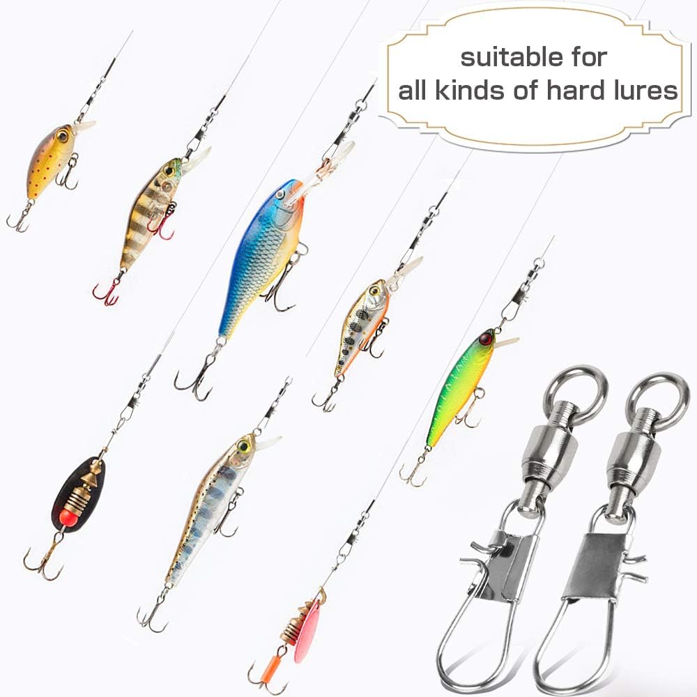 AMYSPORTS Fishing Swivels with Interlock Snap Ball Bearing Swivels Fishing Snap Swivels Saltwater Freshwater Fishing Tackle Leader Lure Jigs Line Fishing Connector