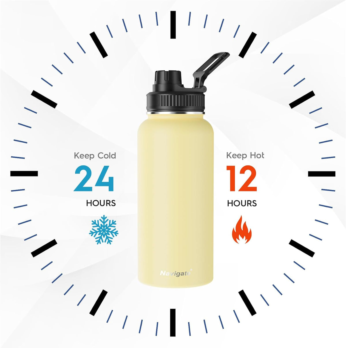 Navigate 32oz Insulated Water Bottle for Sports, Keep Cold 24H