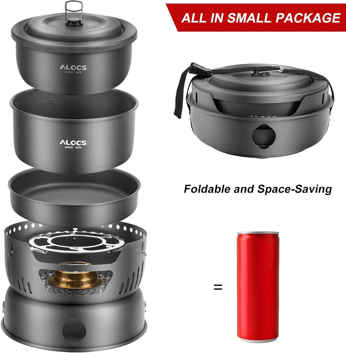 ALOCS 11pc Lightweight Camping Cookware Set with Gas and Alcohol Stove