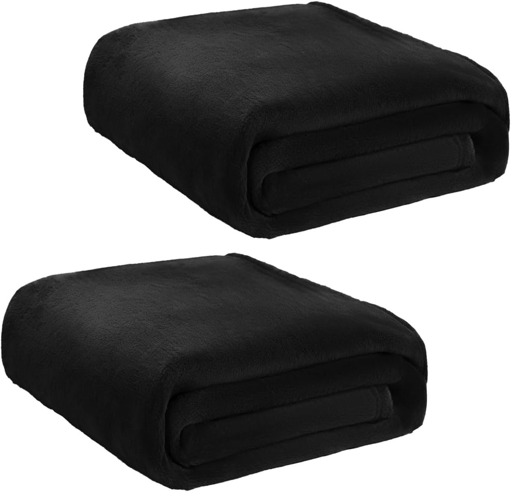 2 Pcs Flannel Fleece Throw Blanket for Bed Couch Large Soft Blanket Lightweight Throw for Sofa,Couch,Travel,Camping,(Black,50x60 Inch)
