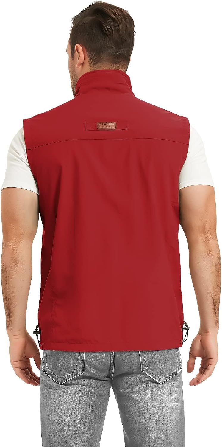 Flygo Mens Summer Lightweight Outdoor Vest Casual Utility Travel Work Fishing Hiking Photo Vest with Pockets