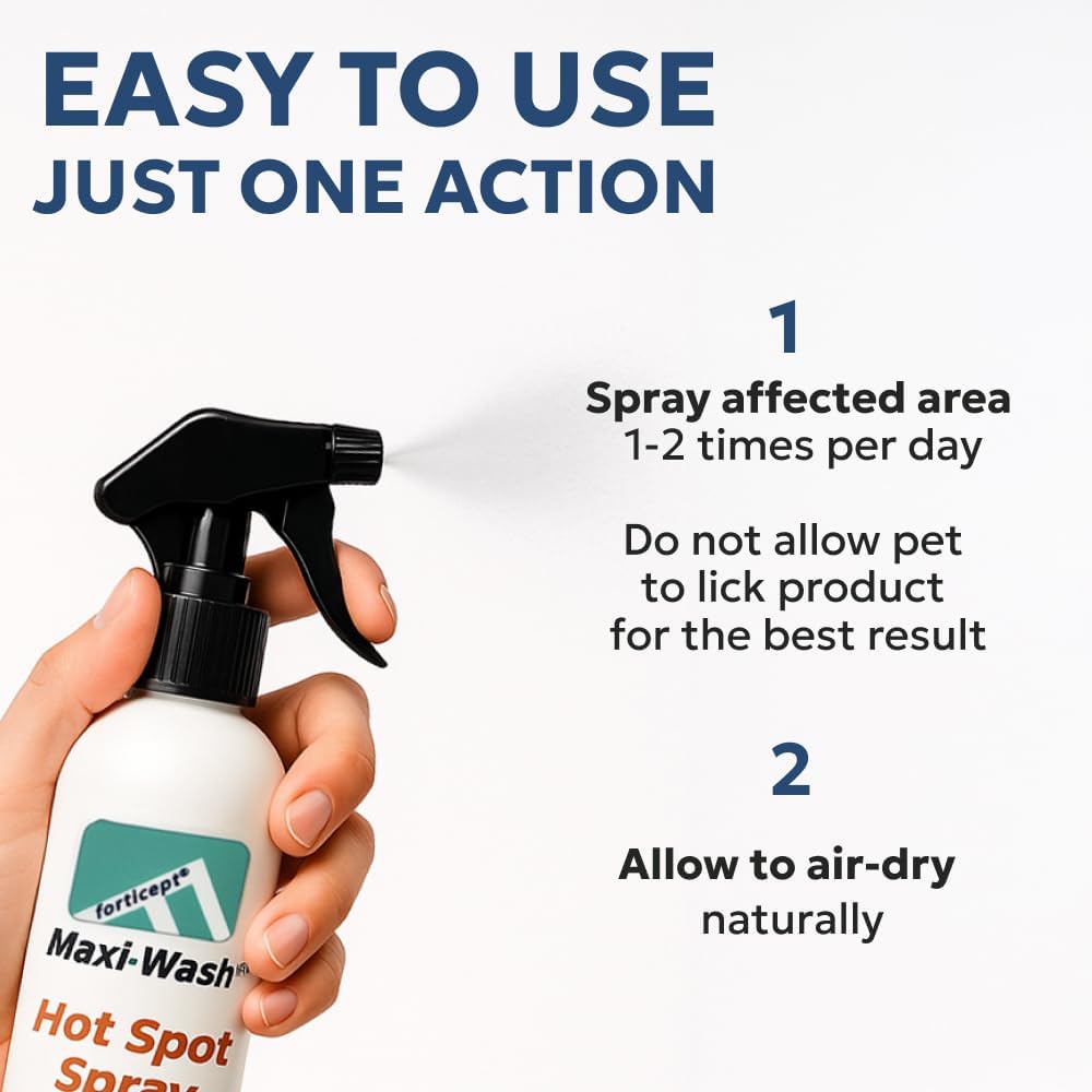 Forticept Maxi-Wash Hot Spot Cleansing Spray Treatment, Wound Care & Itch Relief Spray for Dogs and Cats. Relives Scratching, Rashes, Sores, Itchy Skin and Paw Licking 8 oz