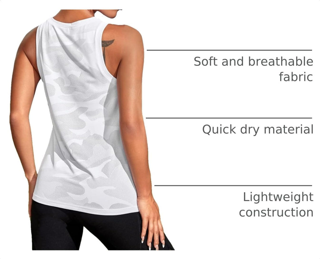 OYOANGLE Women's Camo Print Sleeveless Workout Running Tank Tops Yoga Shirt