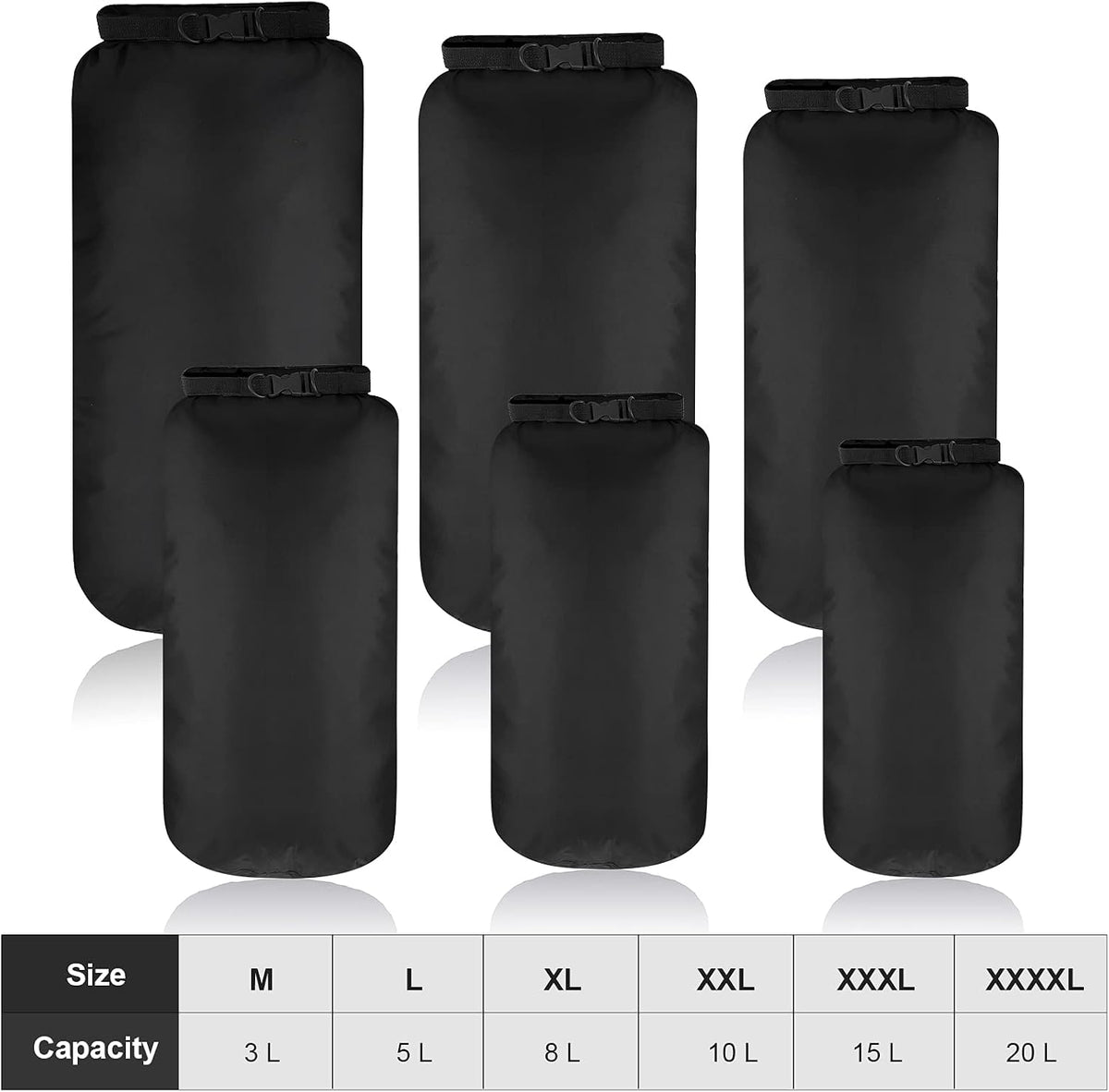 Shappy 6 Pcs Waterproof Dry Bag Set Ultralight Stuff Sack 20/15/10/8/5/3L Backpacking Bag with Long Adjustable Strap Outdoor Keep Gear Dry Sack for Camping Kayaking Boating Hiking Travel