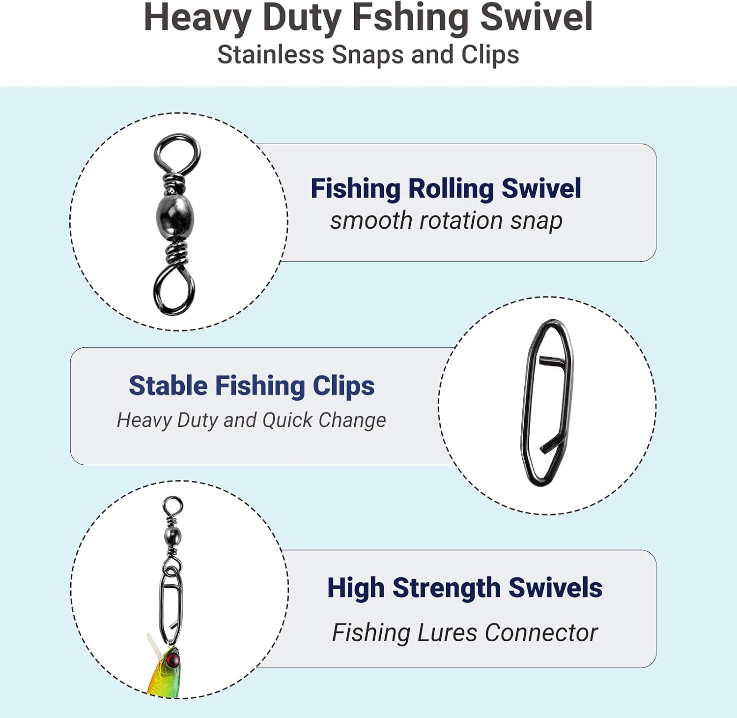 QISHUO High Strength Fishing Swivels Stainless Clips Steel Snap Swivels Barrel Connector Saltwater Swivel Fishing Rolling Black Nickel