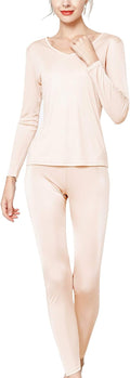 METWAY Women's Silk Long Johns V-Neck Pure Silk Thermal Underwear Sets for Winter Base Layer