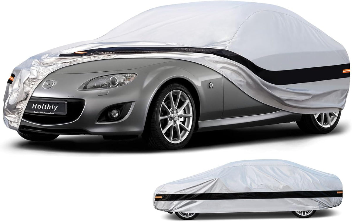 10 Layer Car Cover Waterproof All Weather for Coupe,100% Waterproof Outdoor Car Covers Custom Fit for Mazda Miata MX5 MX-5, Toyota Mr2, Pontiac Solstice, Kia Rio,etc Silver