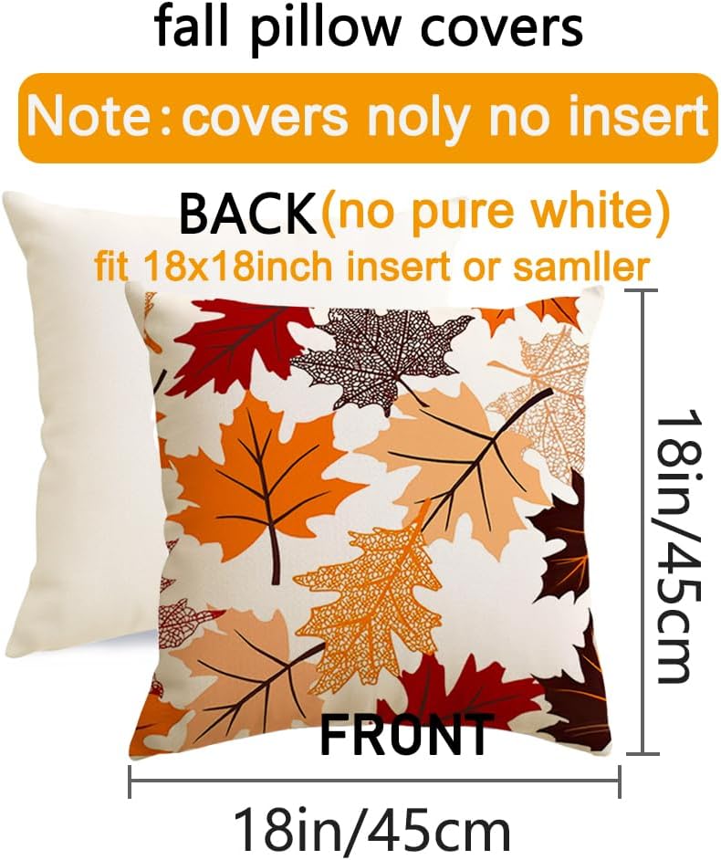 Fall Pillow Covers 18x18 Set of 2,Maple Leaves Outdoor Thanksgiving Autumn