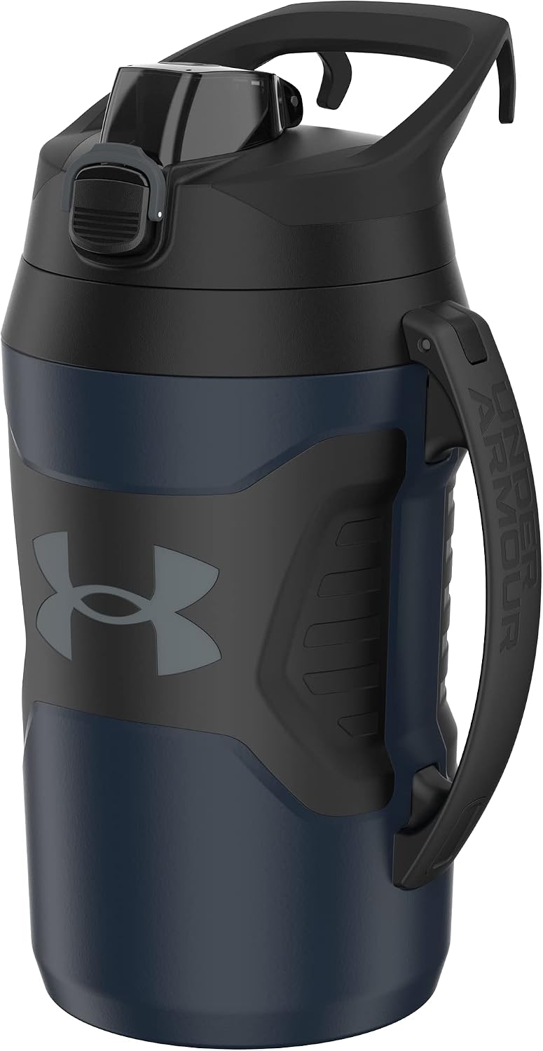 Under Armour Insulated Water Bottle with Handle & Fence Hook, Half Gallon Sports Water Jug, Leak-Resistant & BPA-Free for Baseball, Football & Gym - Academy/Black, 64oz