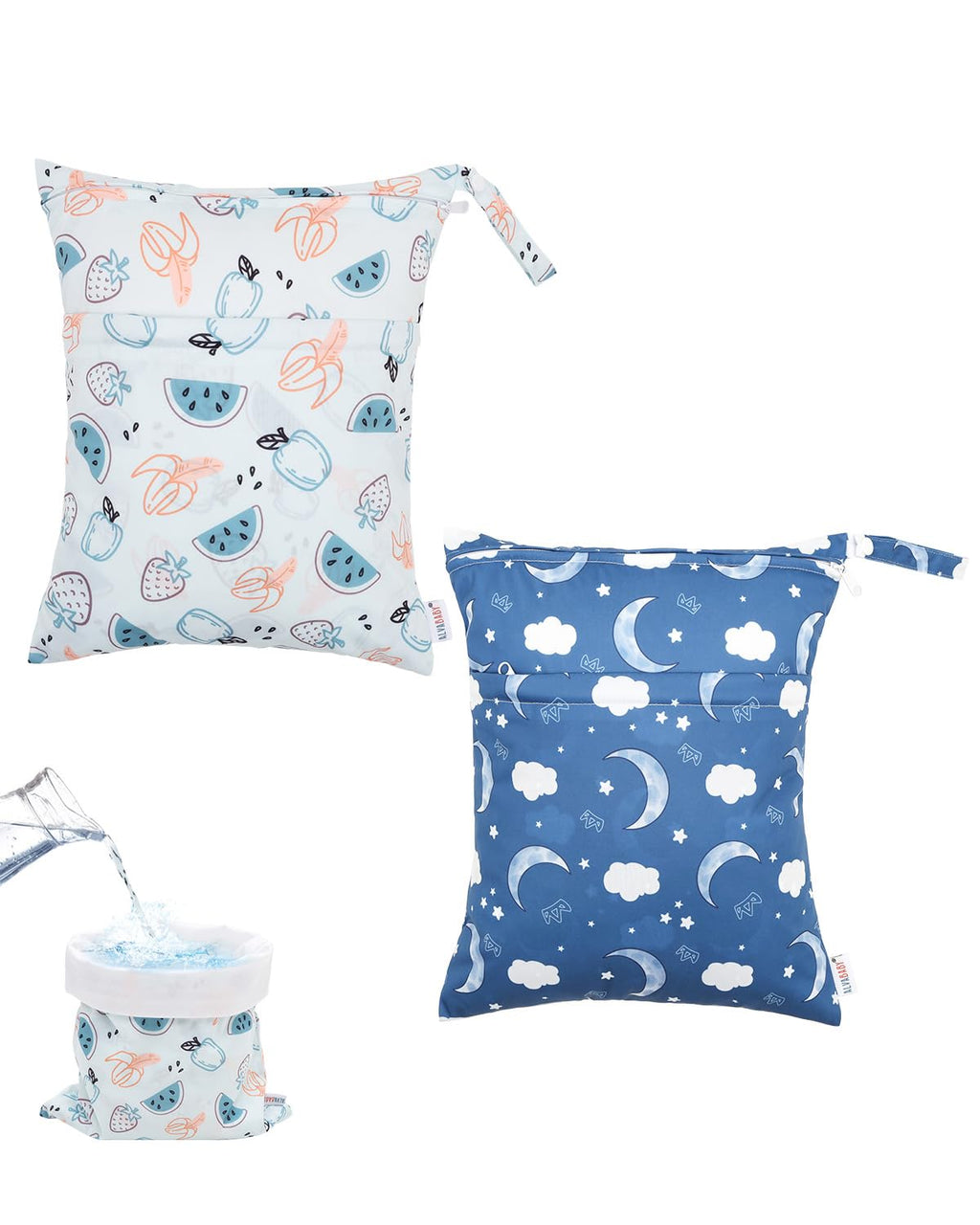 ALVA ALVABABY 2pcs Waterproof Wet Dry Bags,Reusable with Two Zippered Pockets,Baby Cloth Diaper,Travel,Beach,Pool,Daycare,Soiled Baby Items,Yoga Gym Bag,Swimsuits or Wet Clothes 2LW04