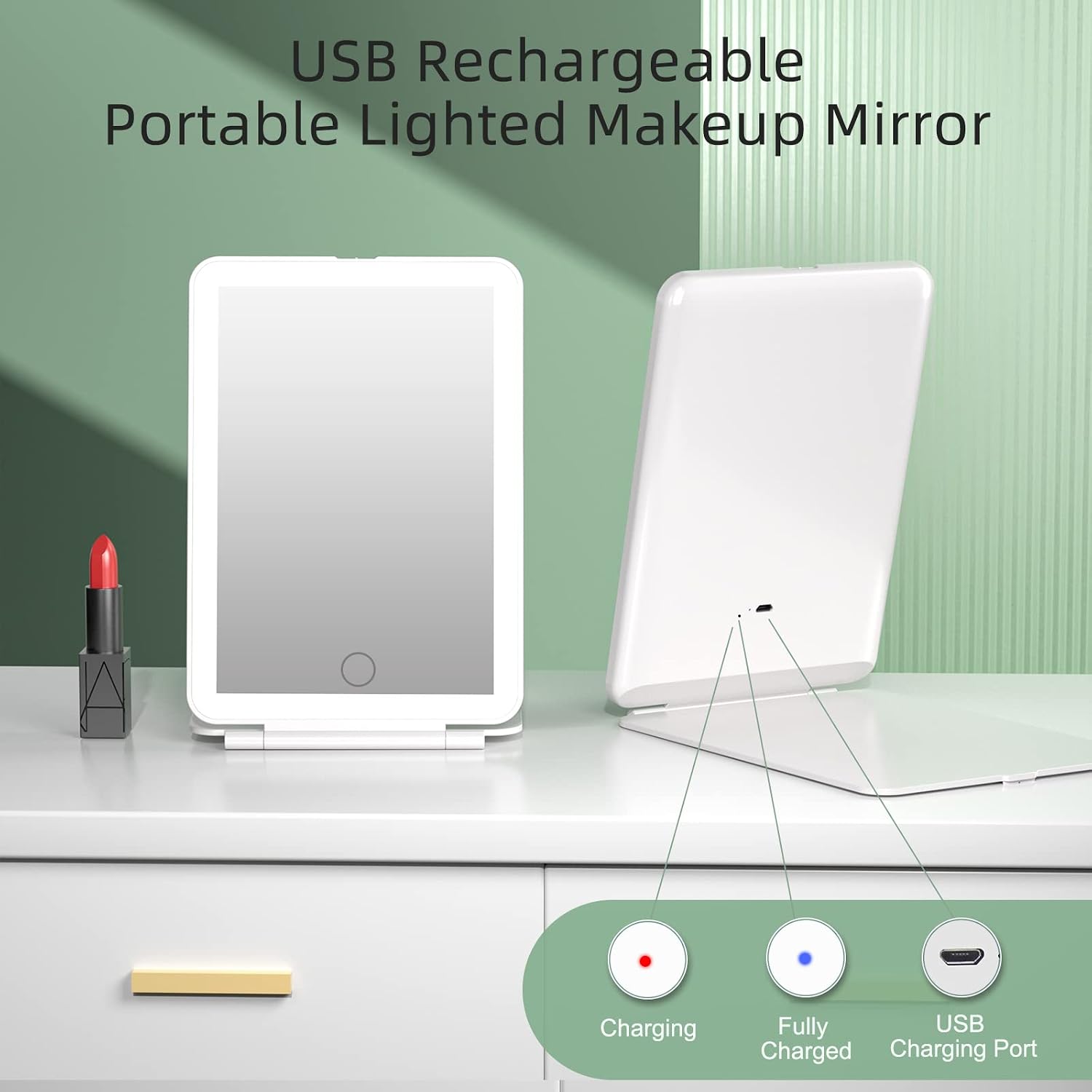 FUNTOUCH Rechargeable Travel Makeup Vanity Mirror with Lights Storage Bag