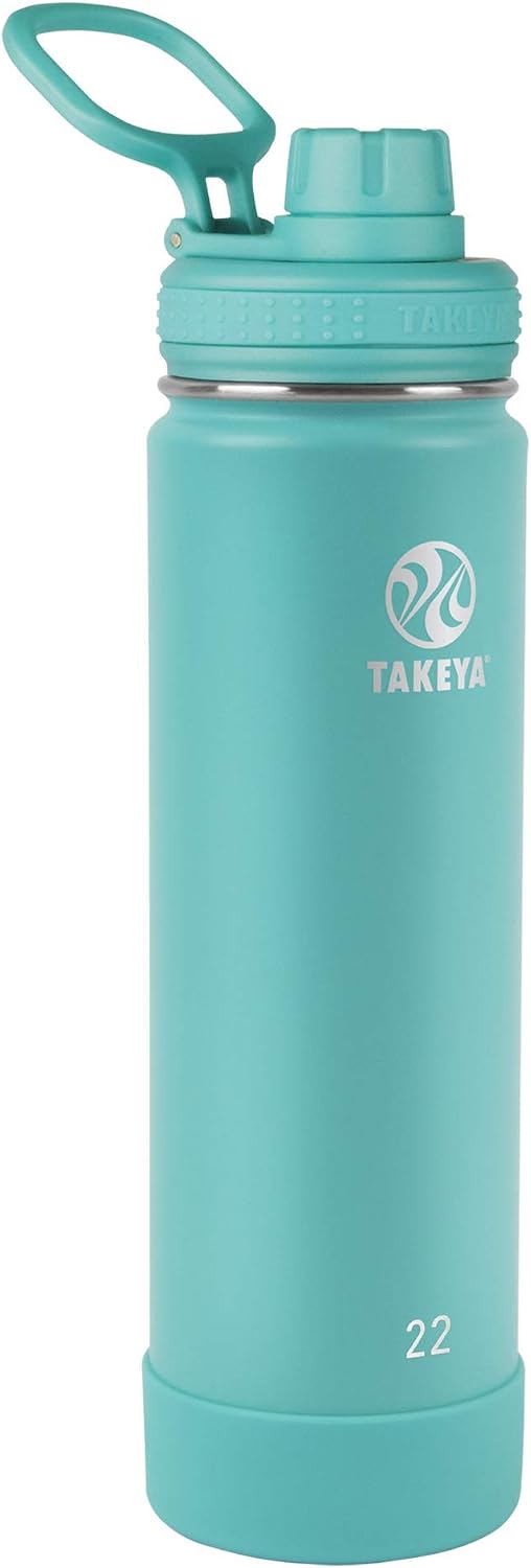 Takeya Actives Stainless Steel Water Bottle, Insulated Spout Lid, Keeps Drinks Cold 24 Hrs, Leakproof, Durable, Dishwasher Safe, Ideal for Gym, Travel, Fits Most Cup Holders, 24 oz/Onyx