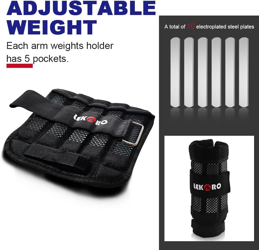 Wrist Ankle Weights with Removable Steel Bars, 1 Pair Adjustable Arm Leg Weights for Men and Women, No Leakage Design, Weighted Wrist Bands for Walking Jogging Yoga Pilates