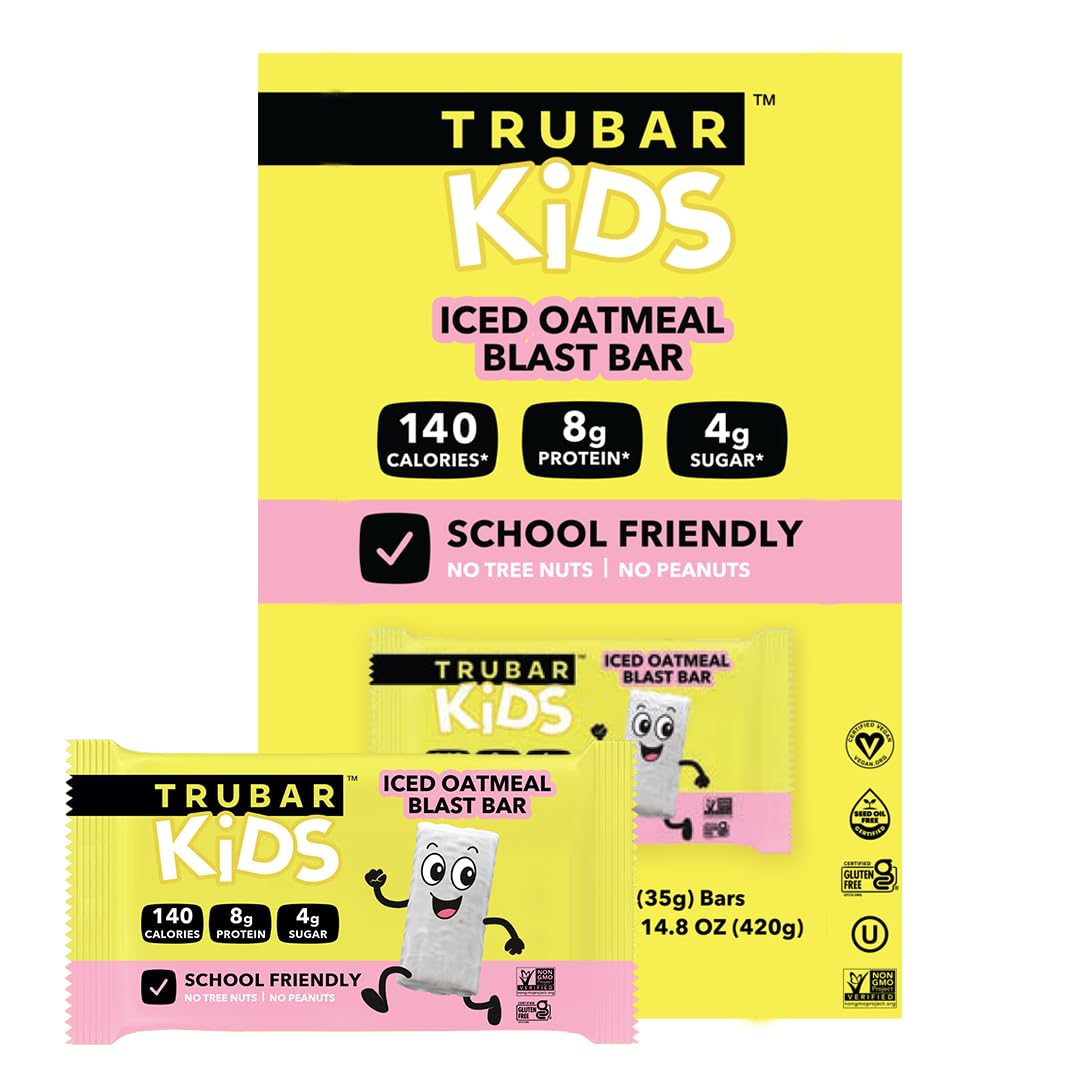 TRUBAR Kids Protein Bars, Fudge-Tastic Brownie, Plant Based Protein, Gluten Free School-Friendly Snacks for Lunchboxes, Tree Nut and Peanut Free, Low Sugar, Healthy On the Go Snack Bars, 12 Count