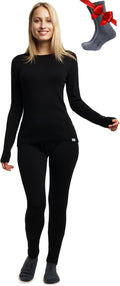 Merino.tech Merino Wool Base Layer Womens Set - Midweight Merino Wool Thermal Underwear for Women Top & Bottom + Neck Gaiter