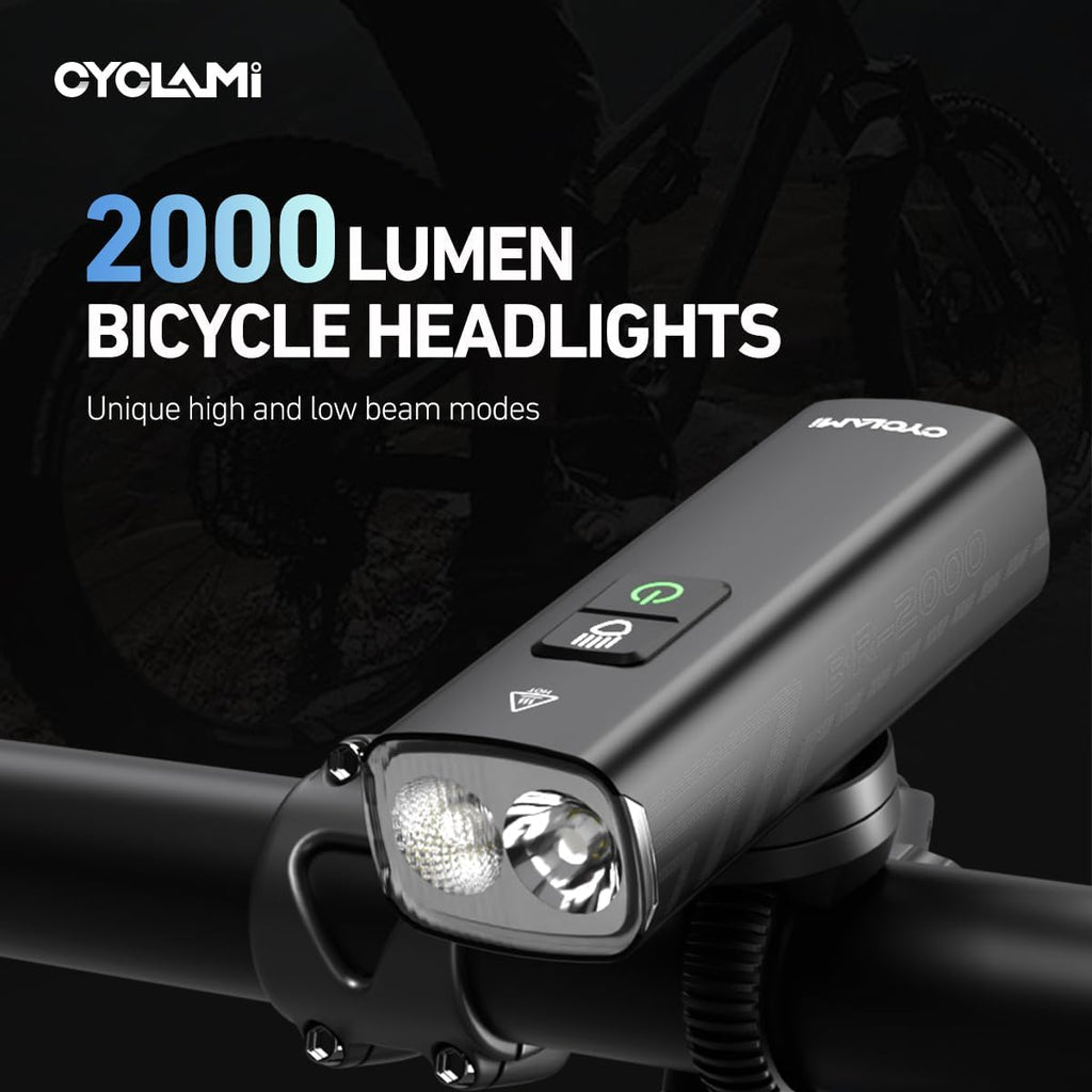 Bike Light Set - 2000 Lumen USB Rechargeable Headlight & Safety Tailligh, 5+4 Modes, 200M Visibility, Tool-Free Mount - IPX6 Waterproof Aluminum Alloy for Mountain/Commute Biking