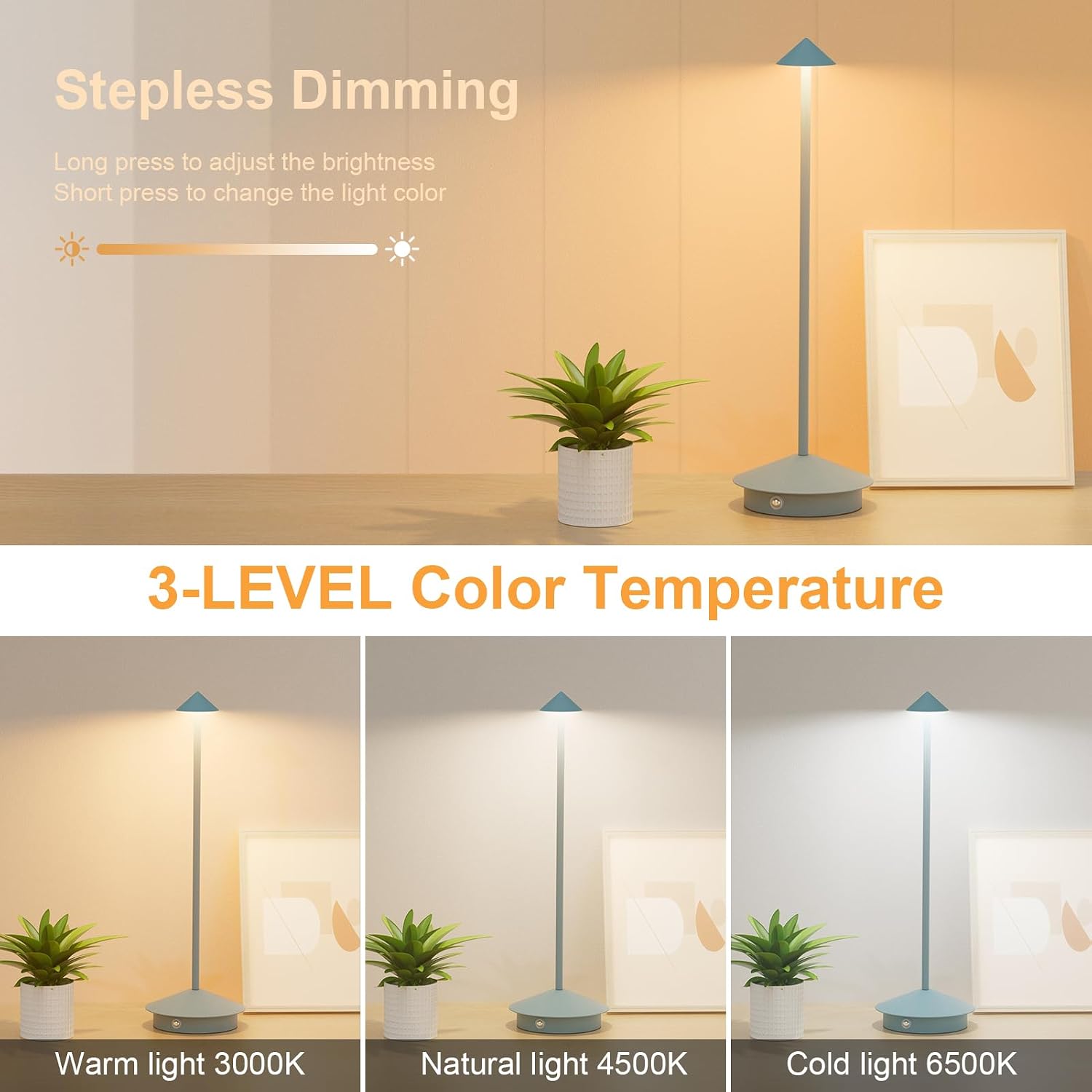 Cordless LED Table Lamps,Portable Battery Desk Lamp,2 Pack,Blue
