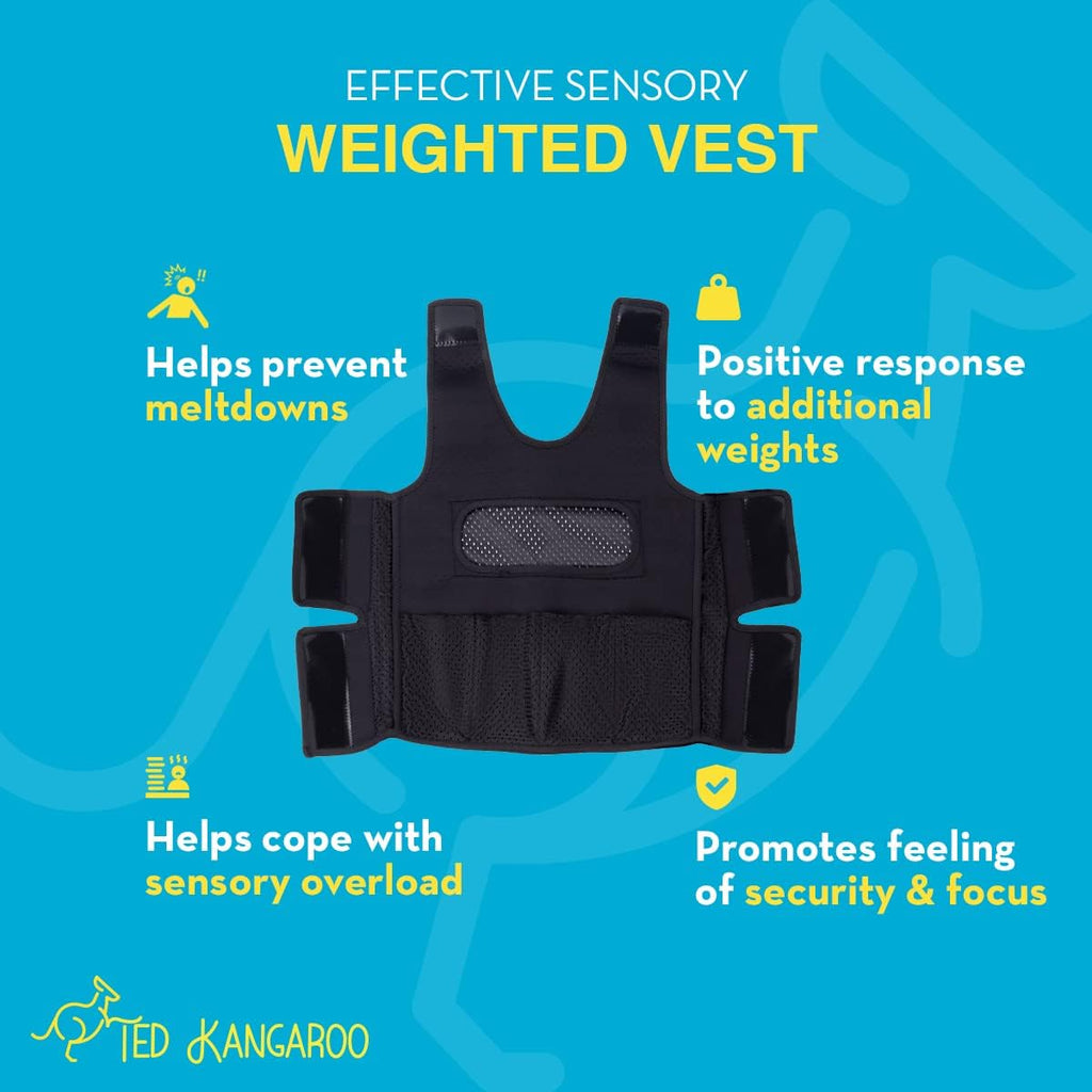Ted Kangaroo Weighted Vest for Kids Sensory Compression Vest Deep Pressure Comfort (Blue)
