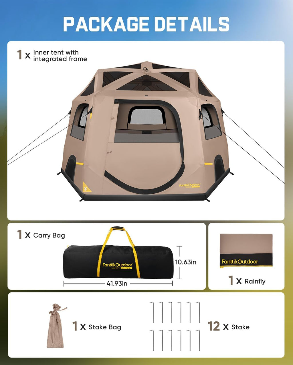 FanttikOutdoor Alpha C6 Pro Camping Tent 6 Person Pop Up Instant Cabin Setup in 60 Seconds, Portable Hub Tent with Compact Package & Internally Operated Windows for Family Camping